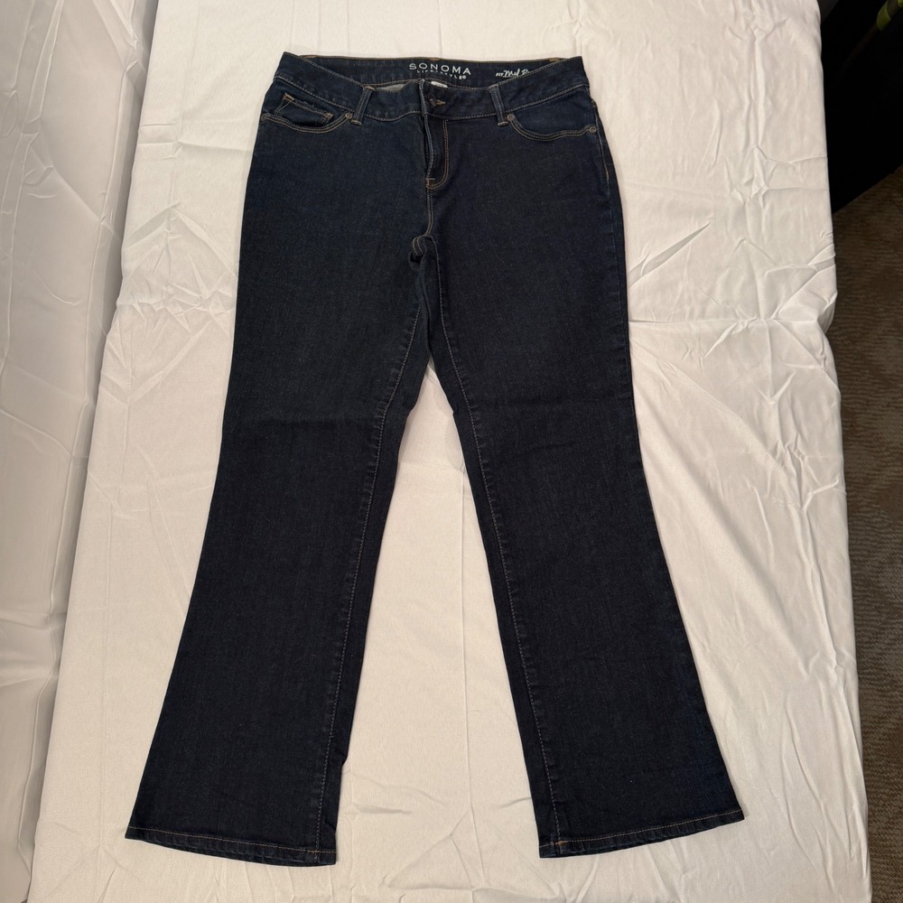 Sonoma Life Style Womens 6P Mid Rise Demi Bootcut Jeans Dark Wash Petite Denim